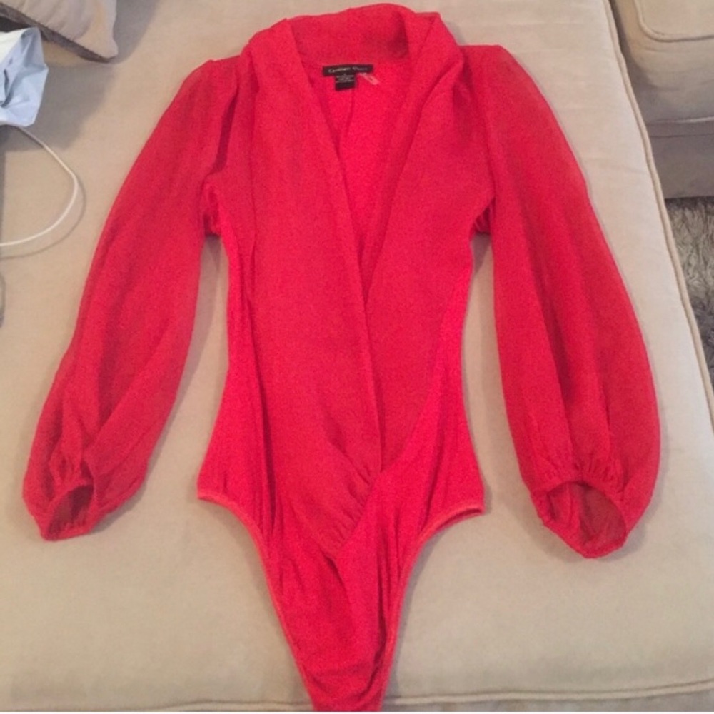 Red sheer blouse bodysuit